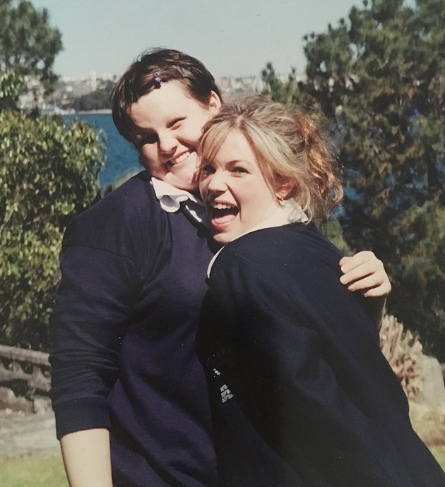 Sarah with her school friend