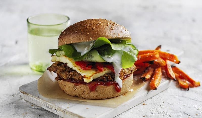 Helga’s Gluten Free Chicken Schnitzel & Haloumi Burgers